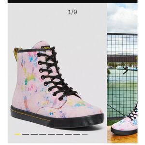 Dr. Martens suede women's 7 medium pink / rainbow splatter new in box no tags